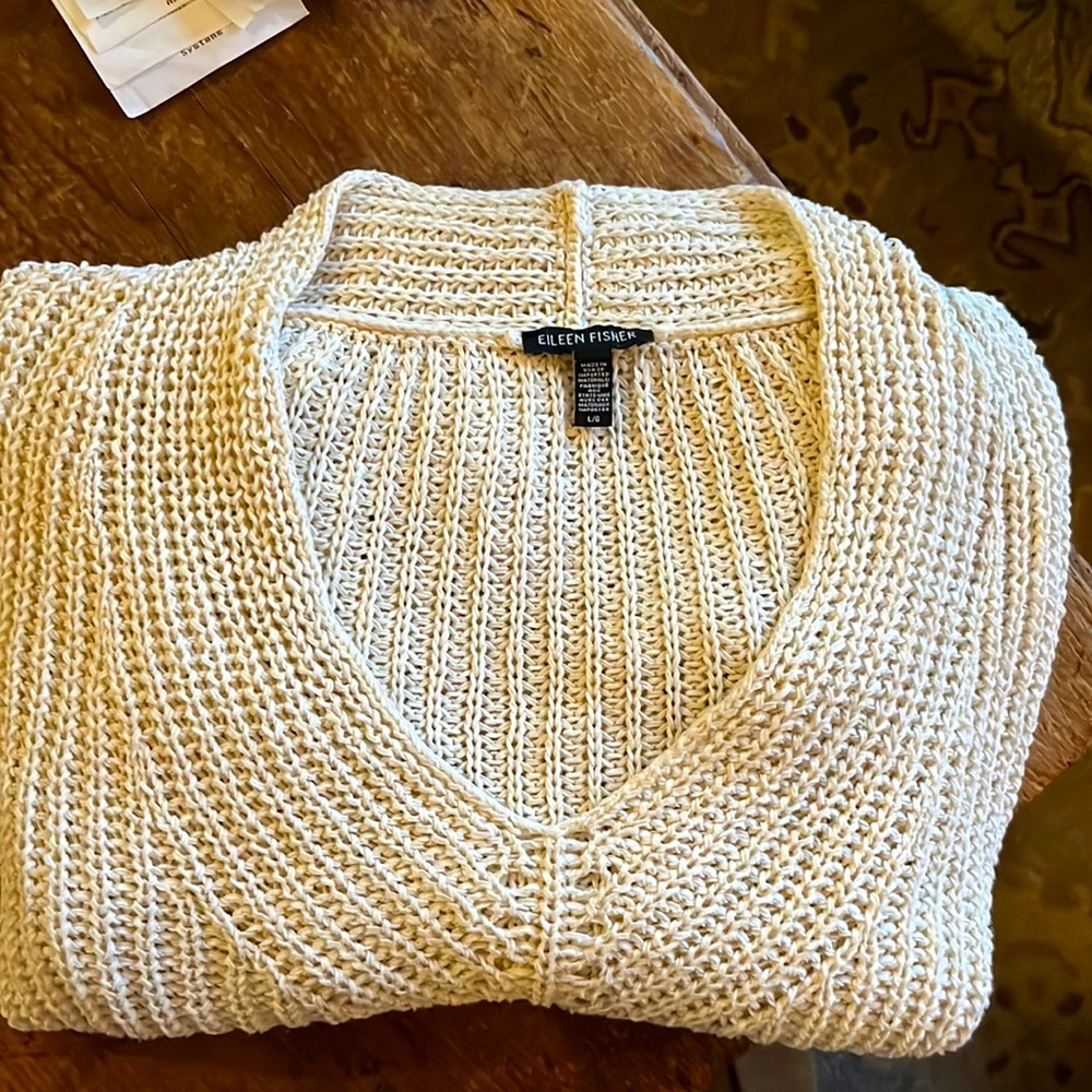 Eileen Fisher Cream V Neck Sweater